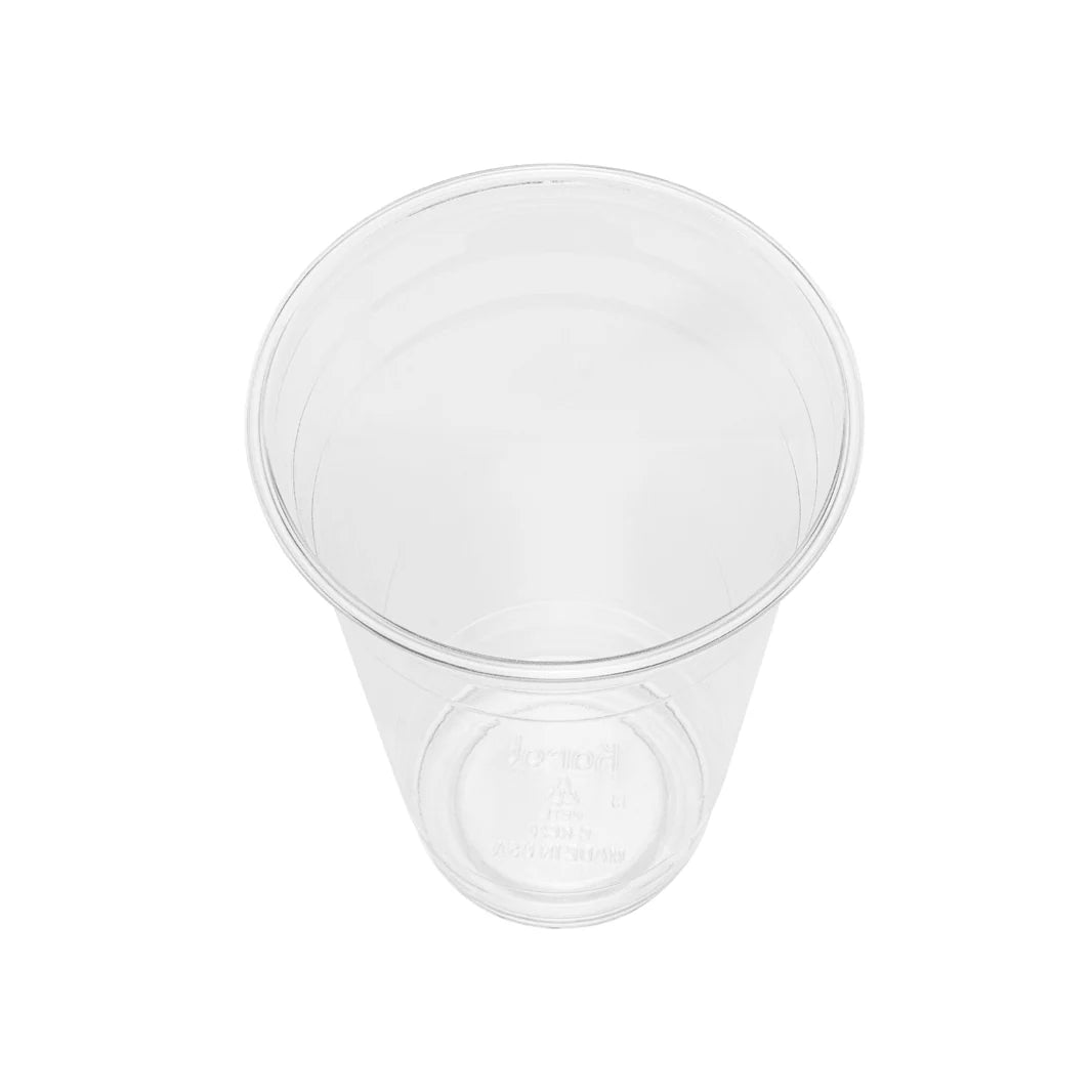 Top view of 20 oz clear PET cup – 98 mm rim fits 626TS lids, recyclable plastic.