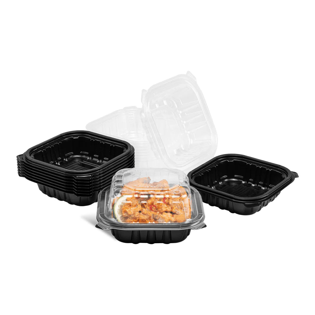 KARAT 6x6x3 Black Base Clear Top PP Containers 300/Case