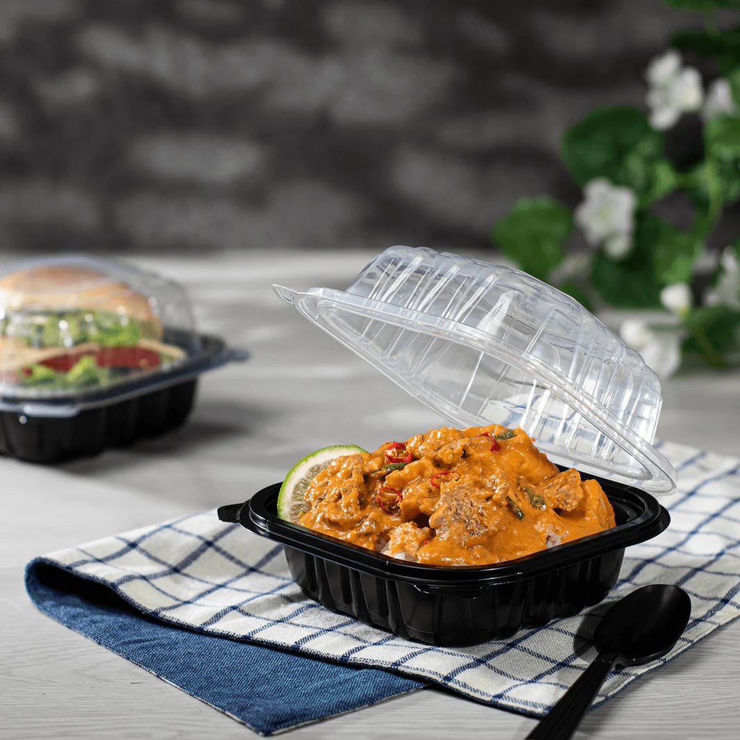 KARAT 6x6x3 Black Base Clear Top PP Containers 300/Case