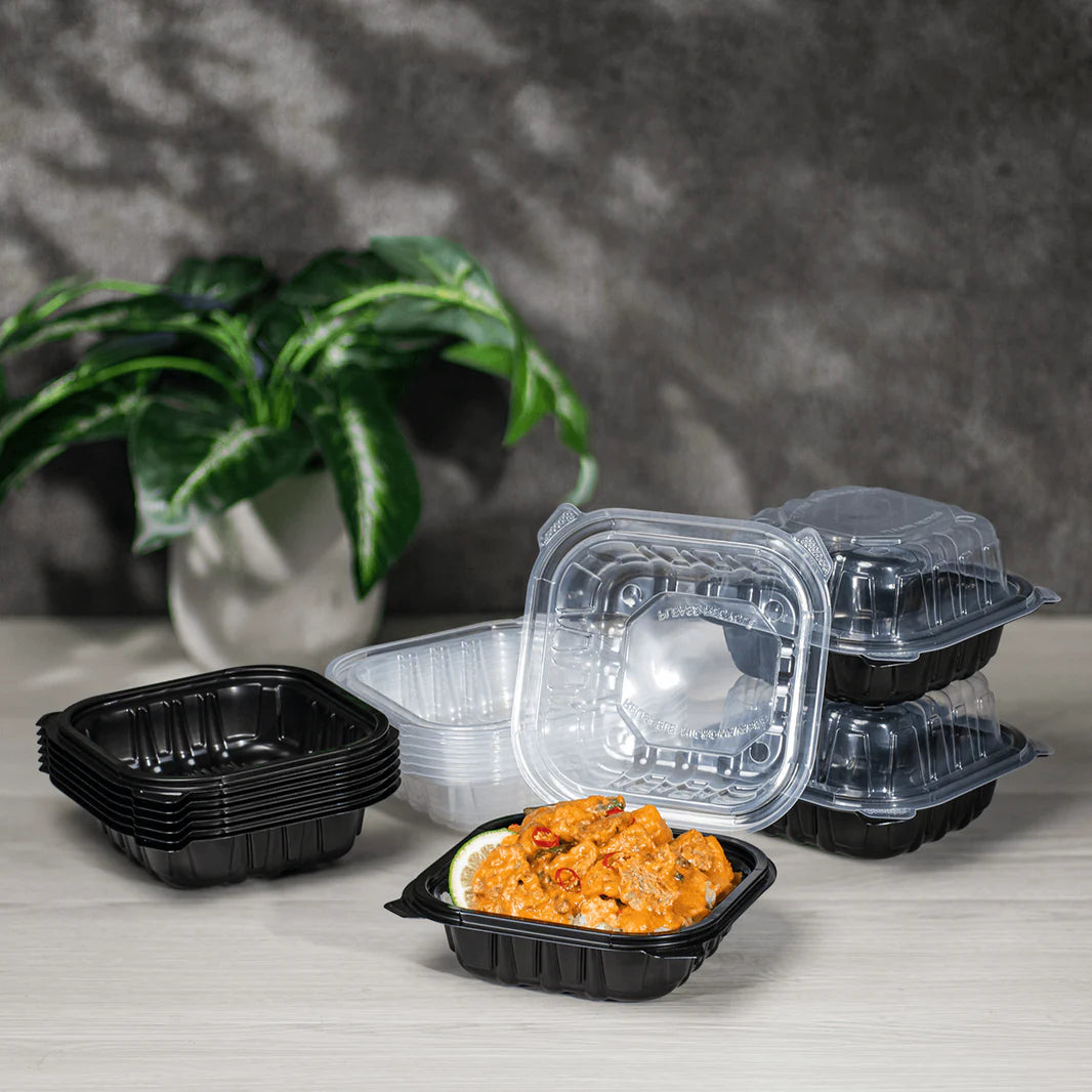KARAT 6x6x3 Black Base Clear Top PP Containers 300/Case