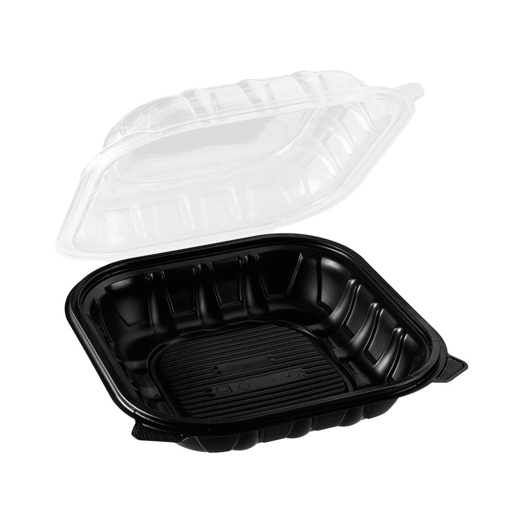 KARAT 9x9x3 Black Base Clear Top PP Containers 150/Case