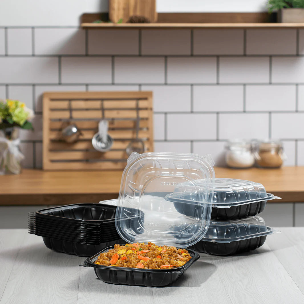 KARAT 9x9x3 Black Base Clear Top PP Containers 150/Case