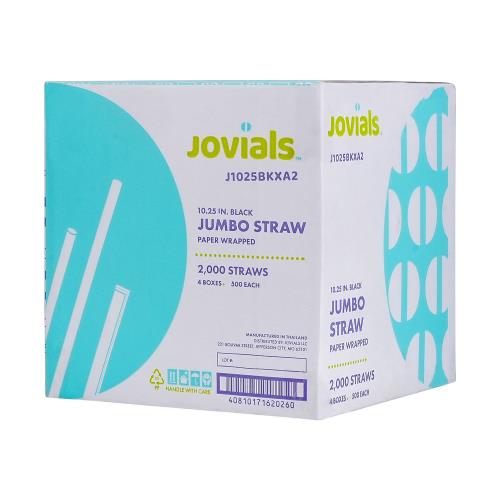 Jovials Jumbo 10.25" Black Plastic Straw 2,000/Case
