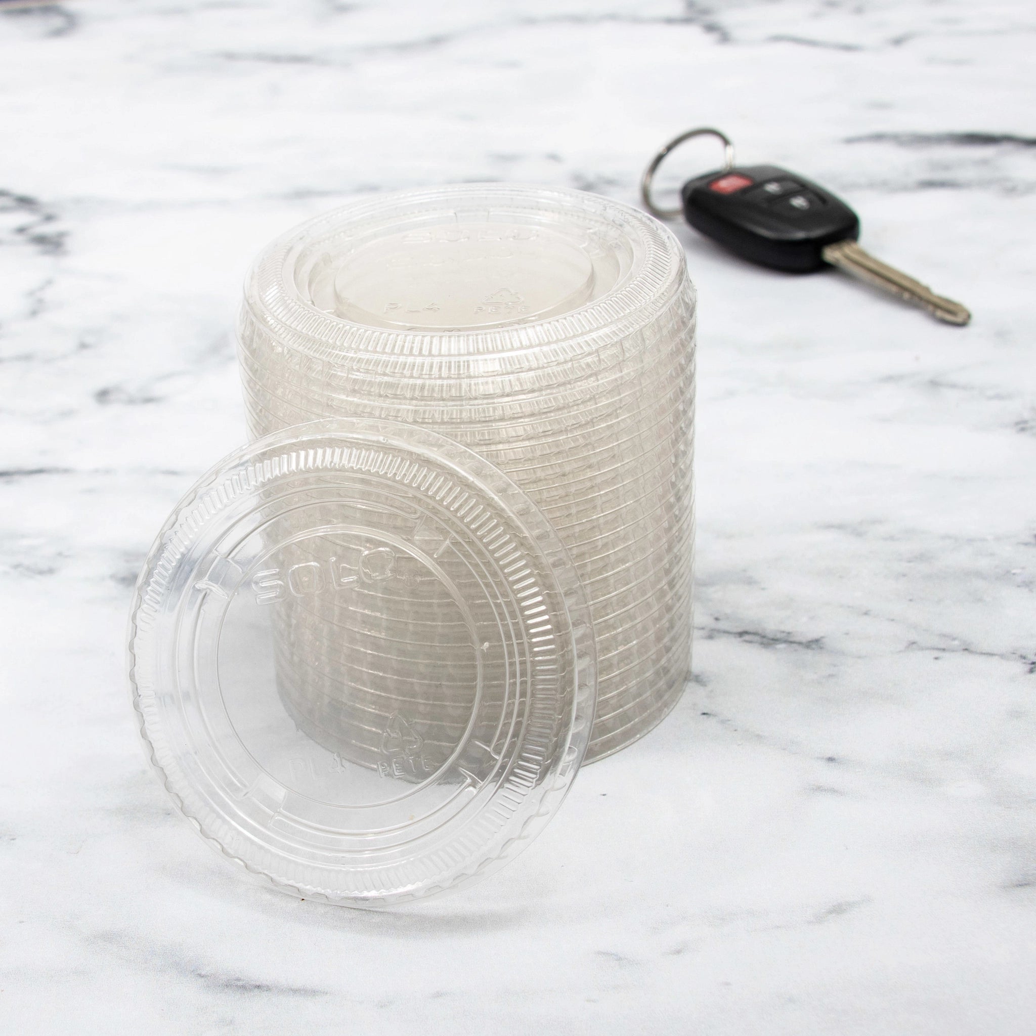 Dart PL4N clear non vented portion cup lids for sauces and condiments, 2,500/Case