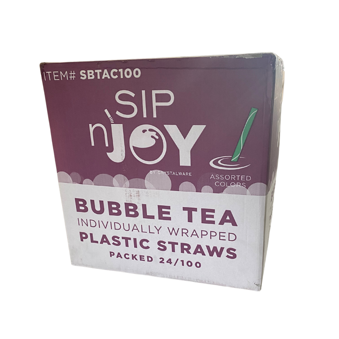 Sip n Joy Bubble Tea Individually Wrapped Plastic Straw Assorted Colors