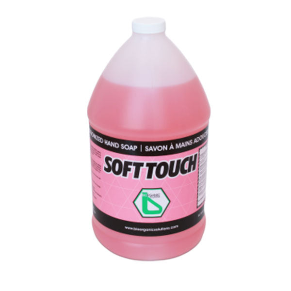 Bio Organic Solutions Soft Touch pink lotionized hand soap in a single gallon jug with screw cap