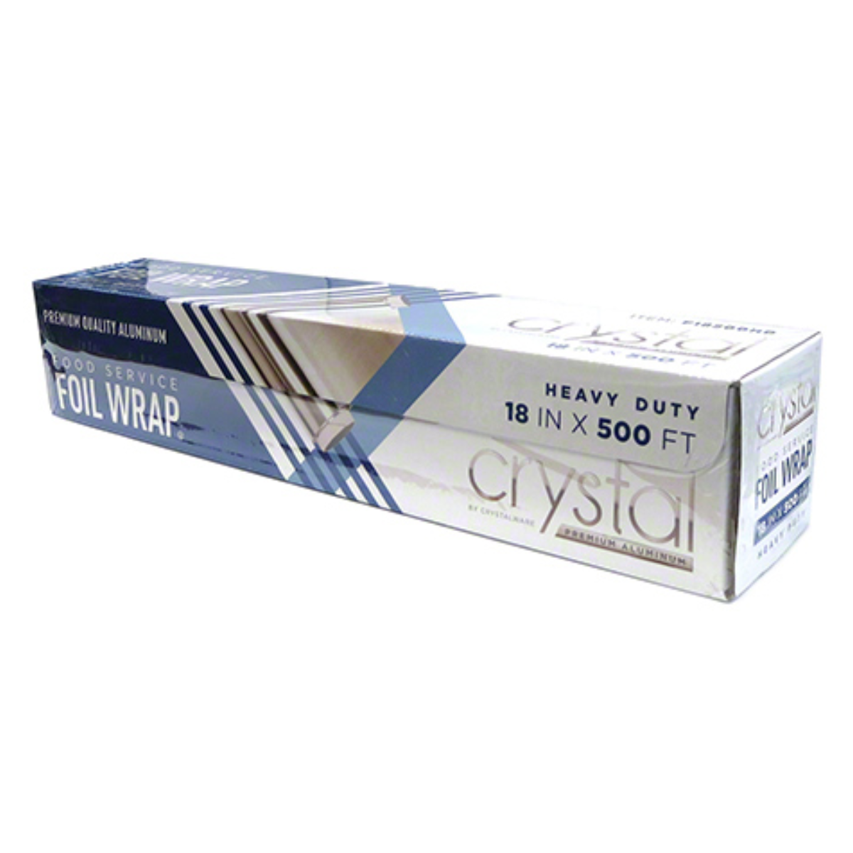 Crystalware 18 inch by 500 foot heavy duty aluminum foil roll in a blue and silver cutter box, one roll