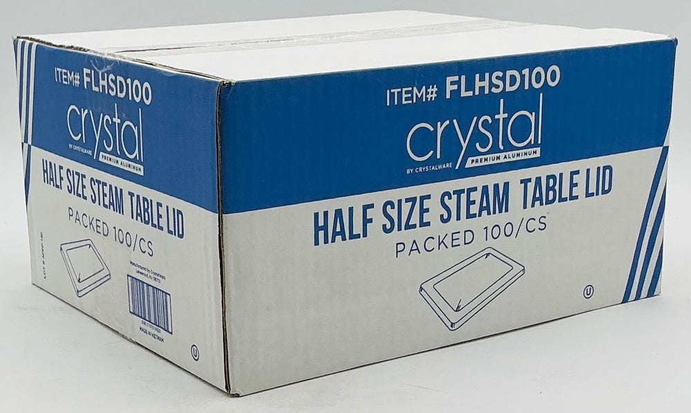 Crystalware FLHSD100 half-size aluminum steam table lid carton, 100 lids per case