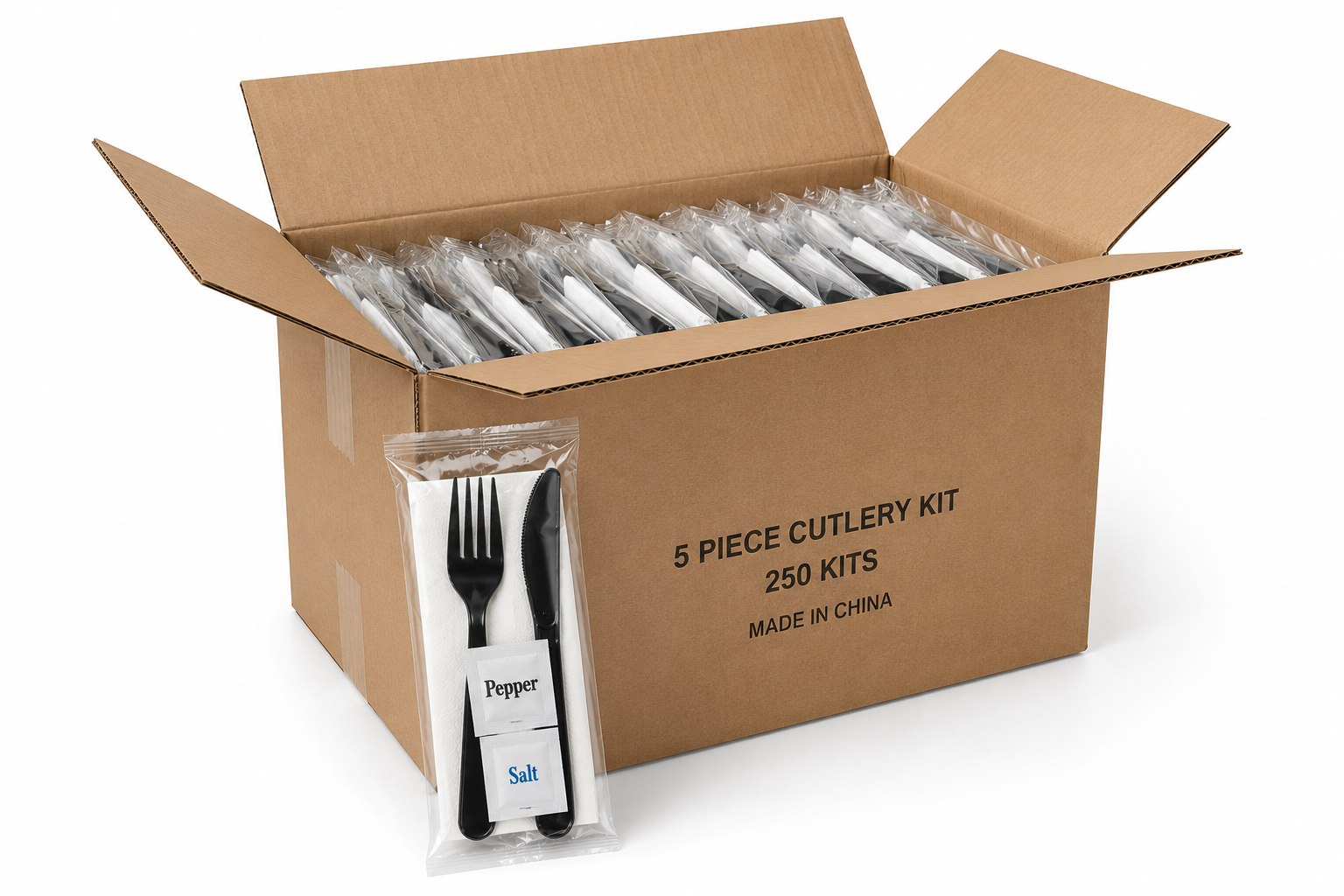 Crystalware SL5PBFKNSP250 black 5-piece cutlery kit case pack presentation, 250/carton