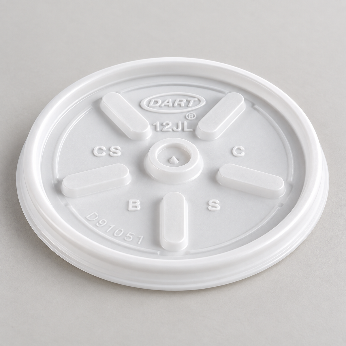 Dart 12JL white vented lid showing its molded top and snap-on rim