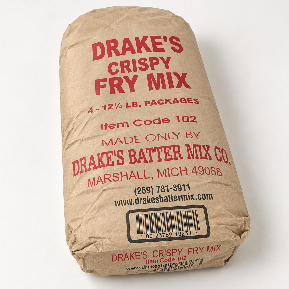 Drake’s item 102 Crispy Fry Mix outer bale, four 12.5 lb packages totaling 50 lb