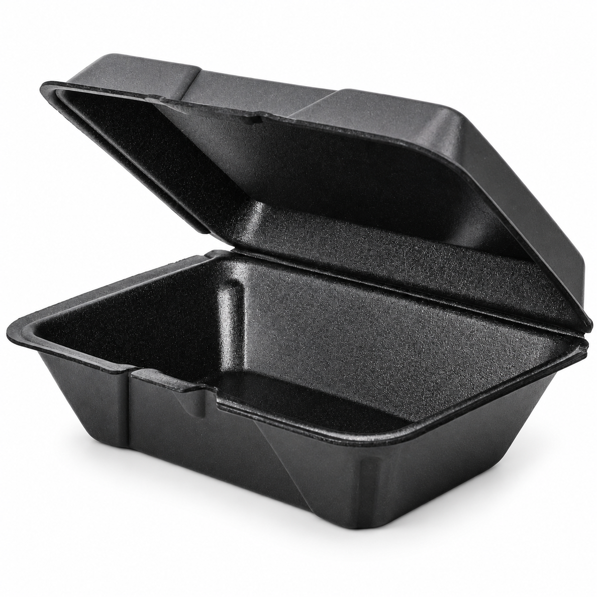 EcoPax 205-Black open black foam container showing its single compartment and attached lid