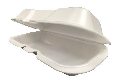 Ecopax 622 pearl-white foam hot dog container with attached hinged lid, 500 per case