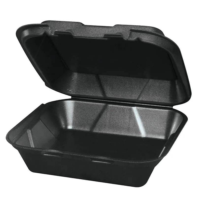 EcoPax RE883S-Black 8 x 8 x 3 inch black foam hinged takeout container, 200 per case