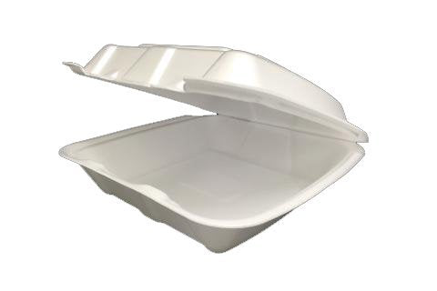 EcoPax Regal RE993S white vented foam hinged container with one compartment, 200 per case