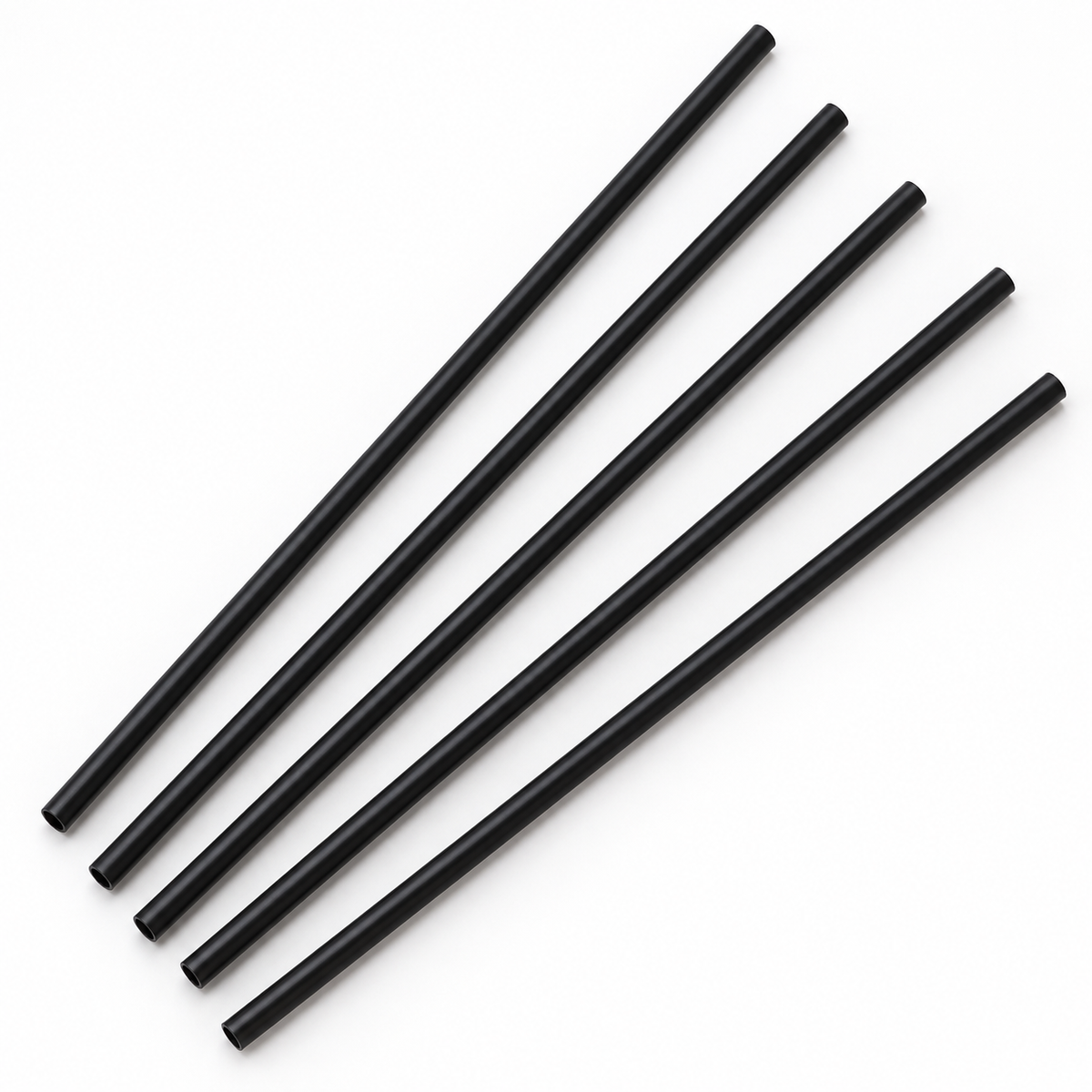 Group of Empress E2100BK black unwrapped jumbo straws showing straight shape
