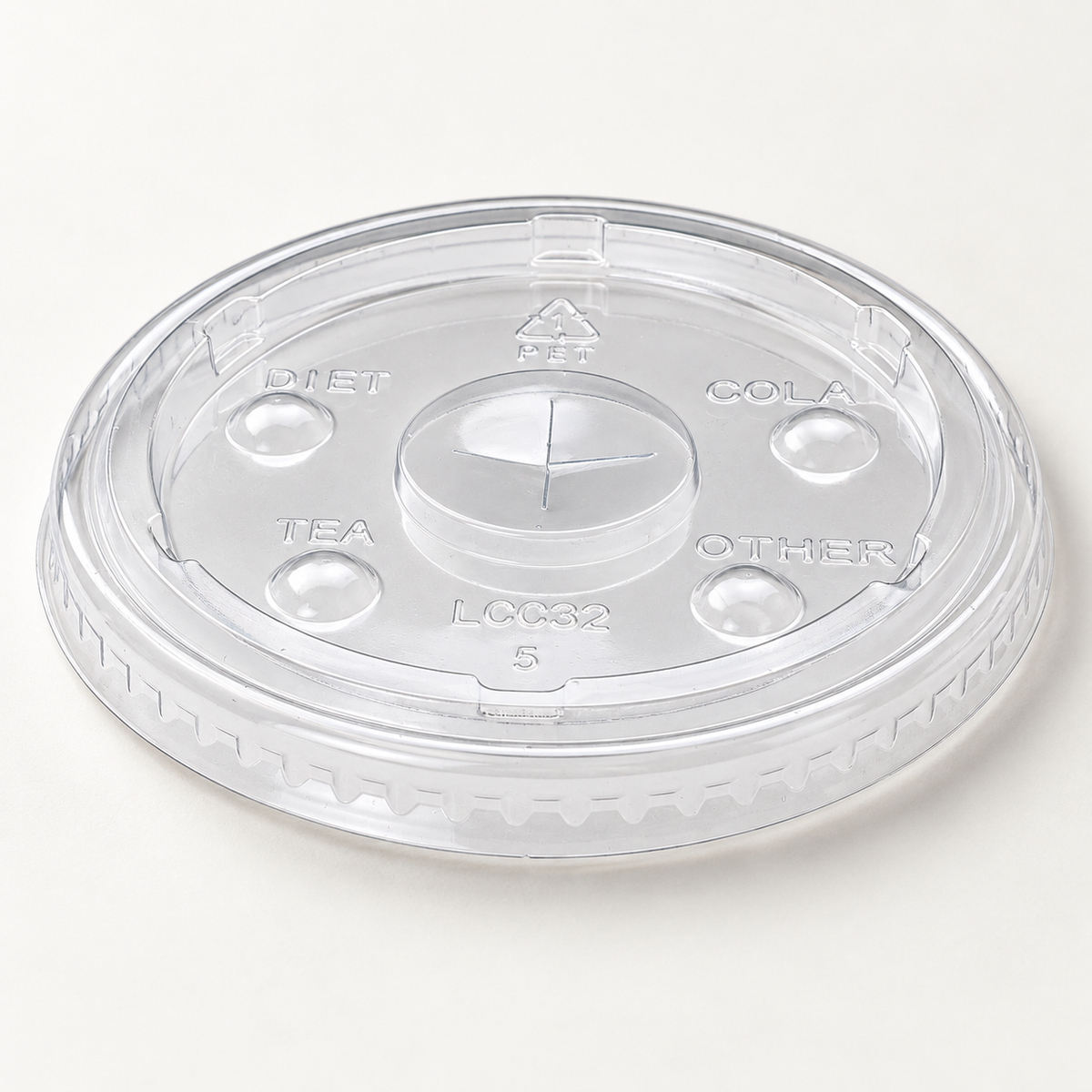 Empress ECCFLID-32 clear straw-slot lid showing the flat profile, rim and beverage identification buttons