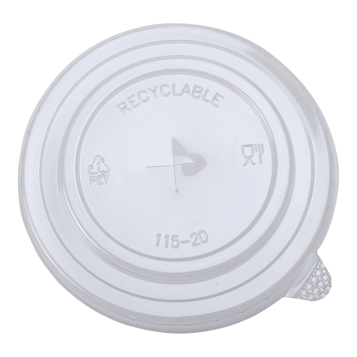 Empress ECCFLID-44 lid detail showing the centered straw slot, PET marking and textured pull tab