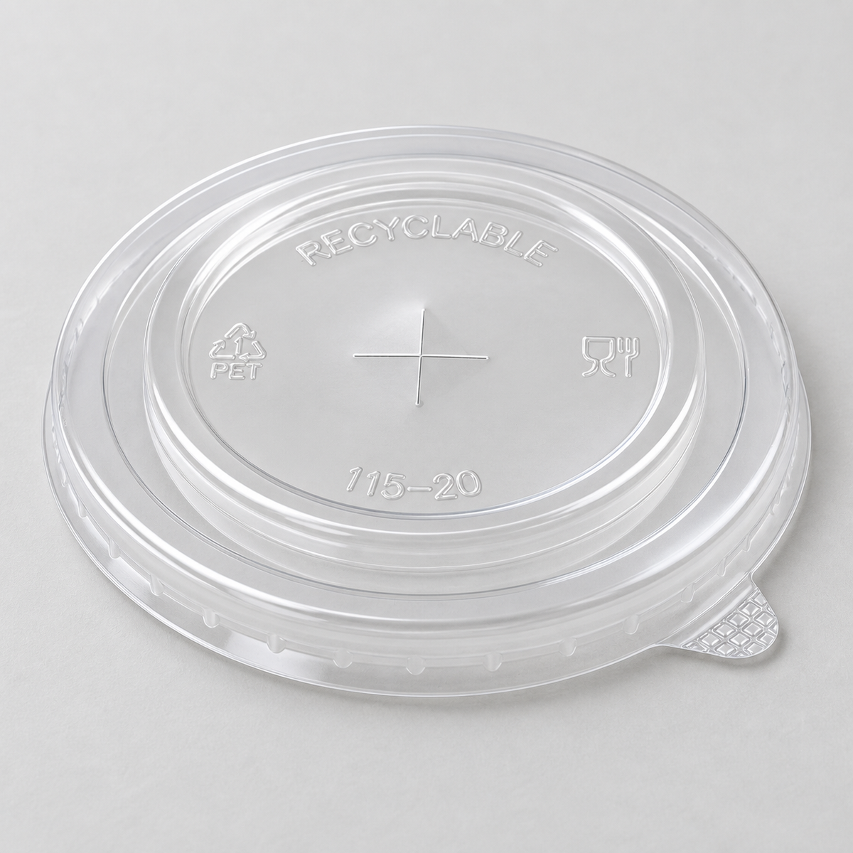 AI-assisted product view of the Empress ECCFLID-44 clear PET 44 oz cup lid showing its straw slot and pull tab