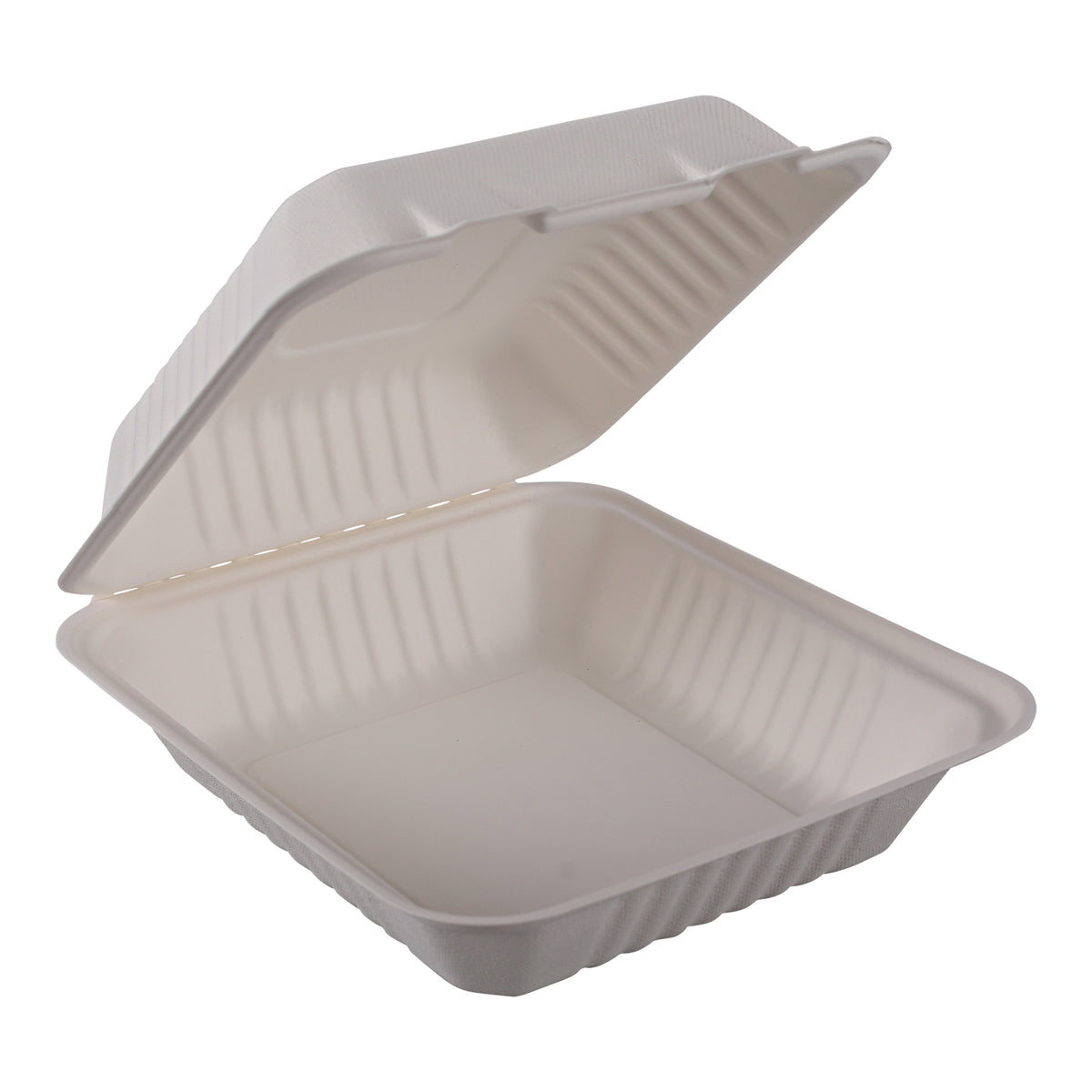 Open Empress Earth EDHL-81-PF natural white 8 x 8 molded fiber hinged container