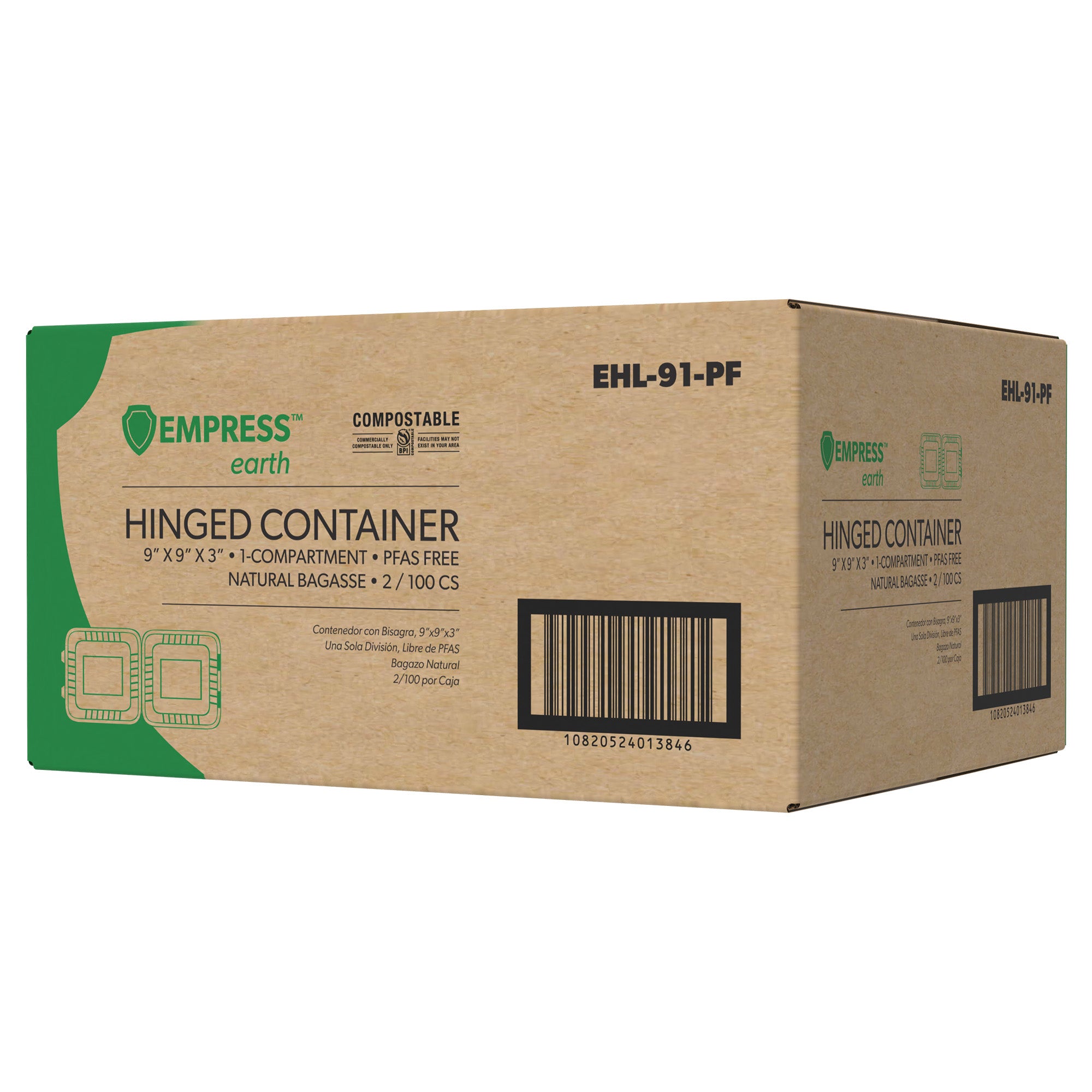 Empress Earth EHL-91-PF bagasse hinged-container shipping case, 200 containers
