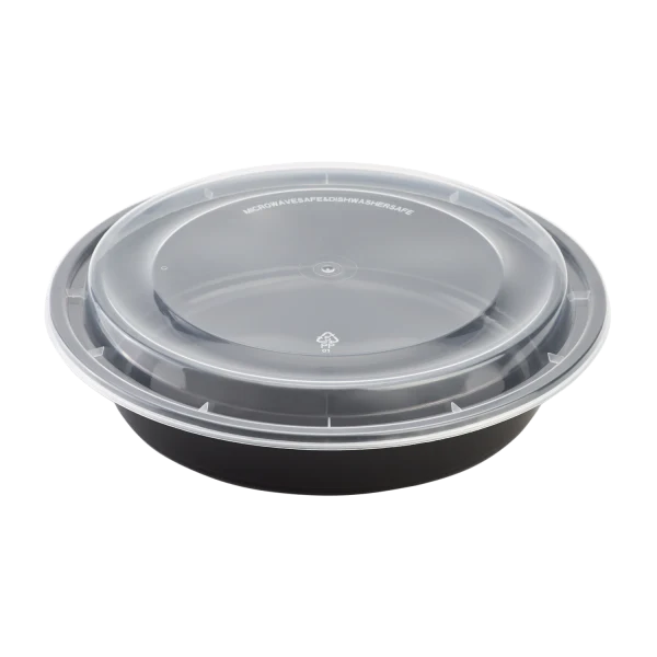 Karat 48 oz PP Plastic Microwavable Round Food Containers & Lids Black | 150/Case