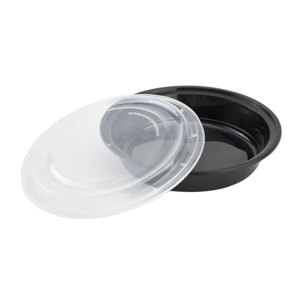 Karat 48 oz PP Plastic Microwavable Round Food Containers & Lids Black | 150/Case