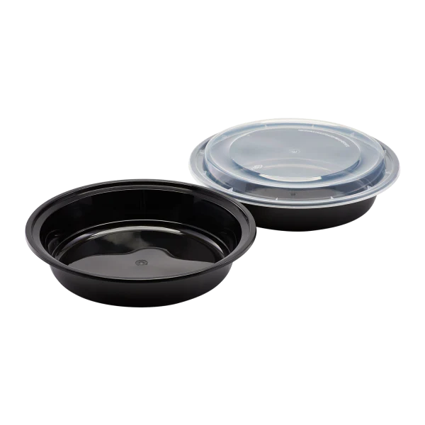 Karat 48 oz PP Plastic Microwavable Round Food Containers & Lids Black | 150/Case