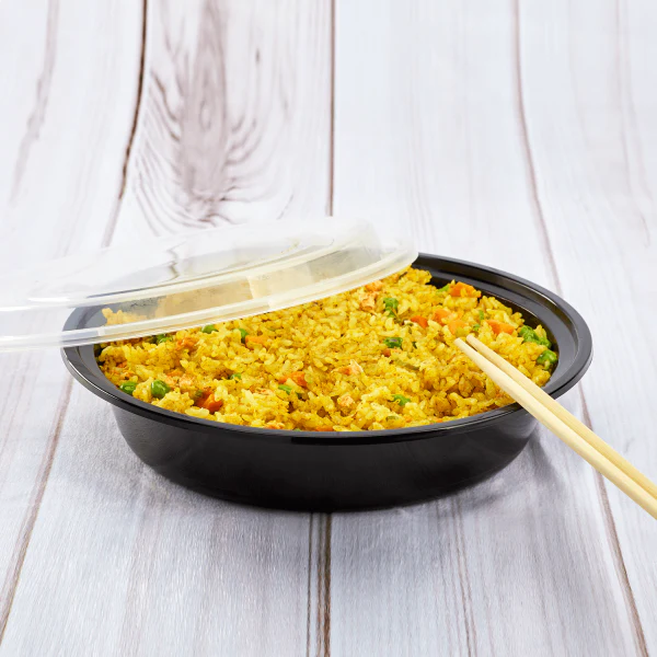 Karat 48 oz PP Plastic Microwavable Round Food Containers & Lids Black | 150/Case