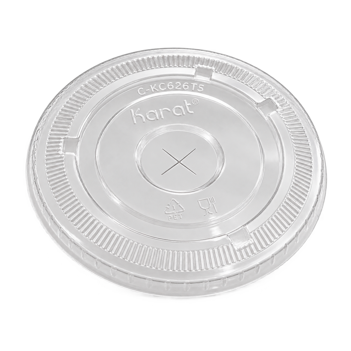Karat C-KC626TS 98 mm clear PET lid showing the straw slot and rim detail