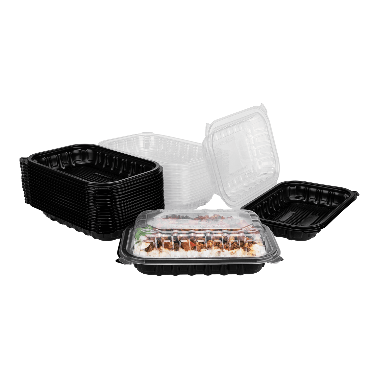 Front view of Karat FP-PHC96PP-1C black base clear lid hinged takeout container
