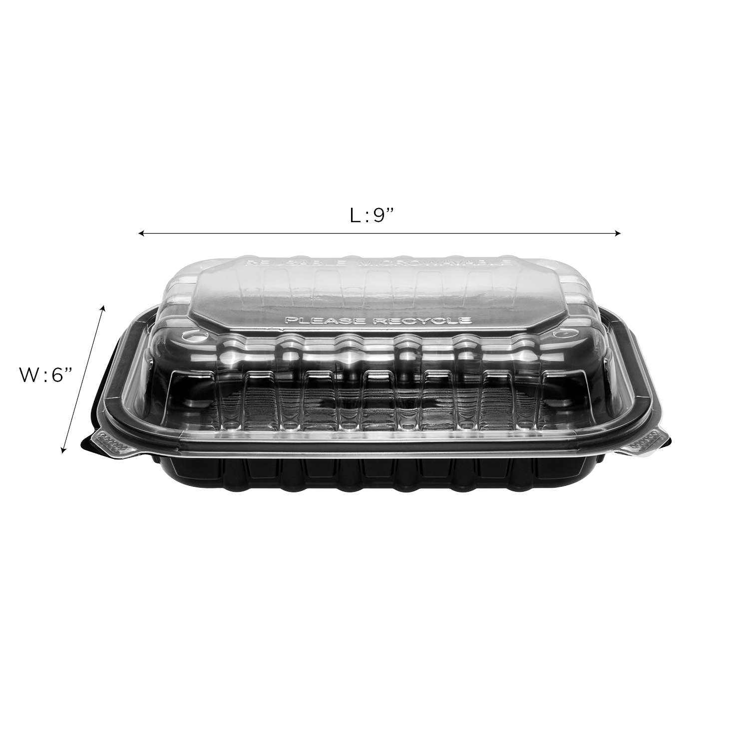 Open Karat 9x6 one compartment black base polypropylene hinged takeout container with clear lid