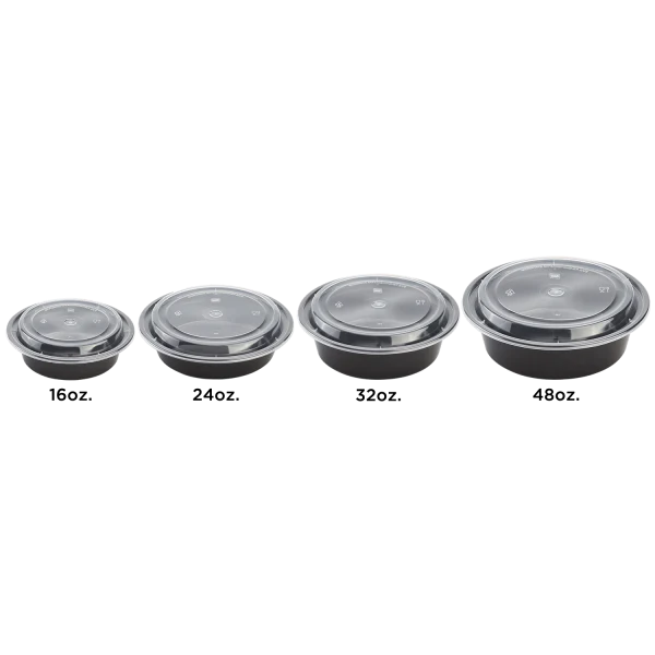Karat 48 oz PP Plastic Microwavable Round Food Containers & Lids Black | 150/Case