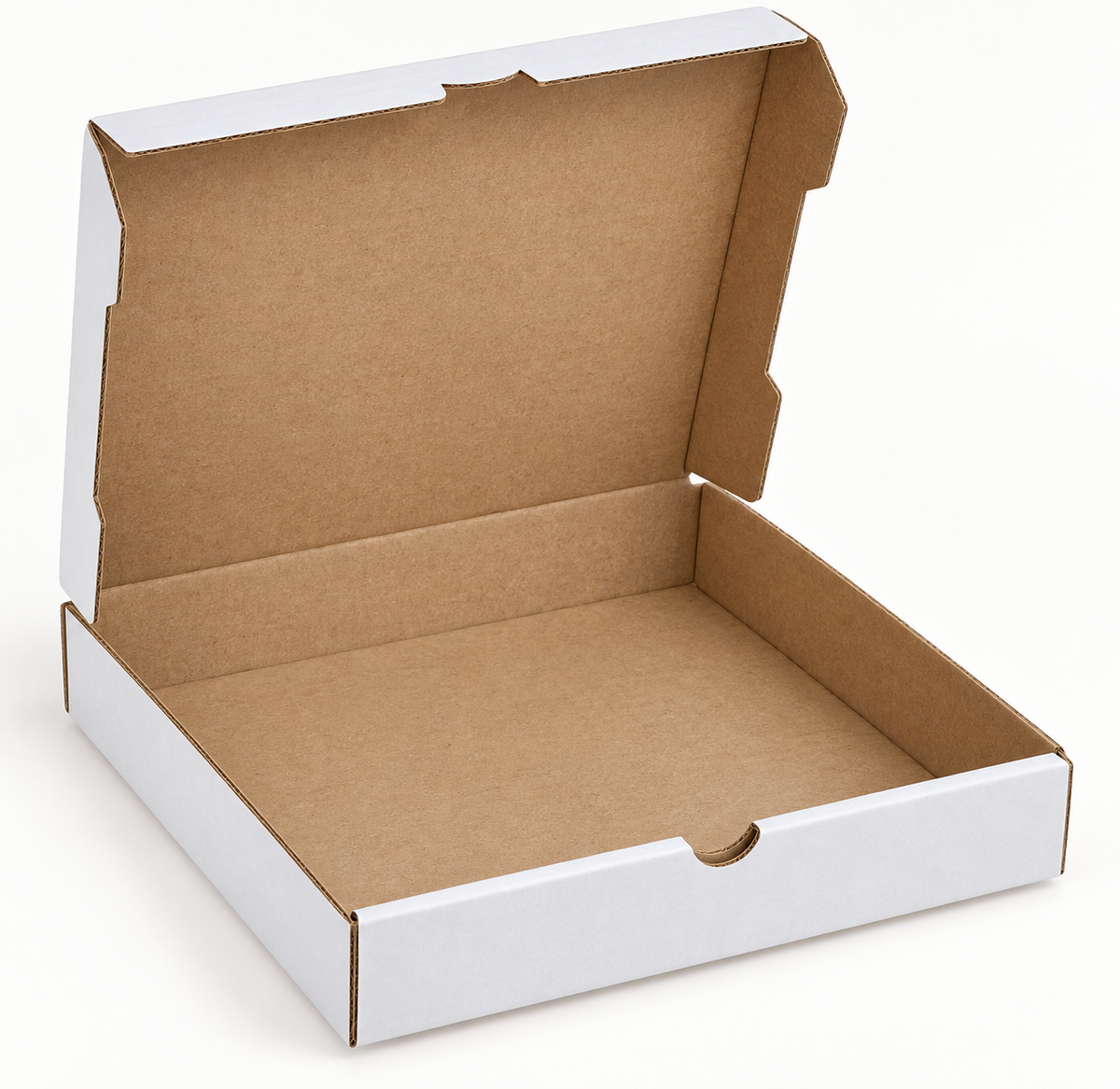 RiteBox PB0808 white 8 inch pizza box open to show kraft interior