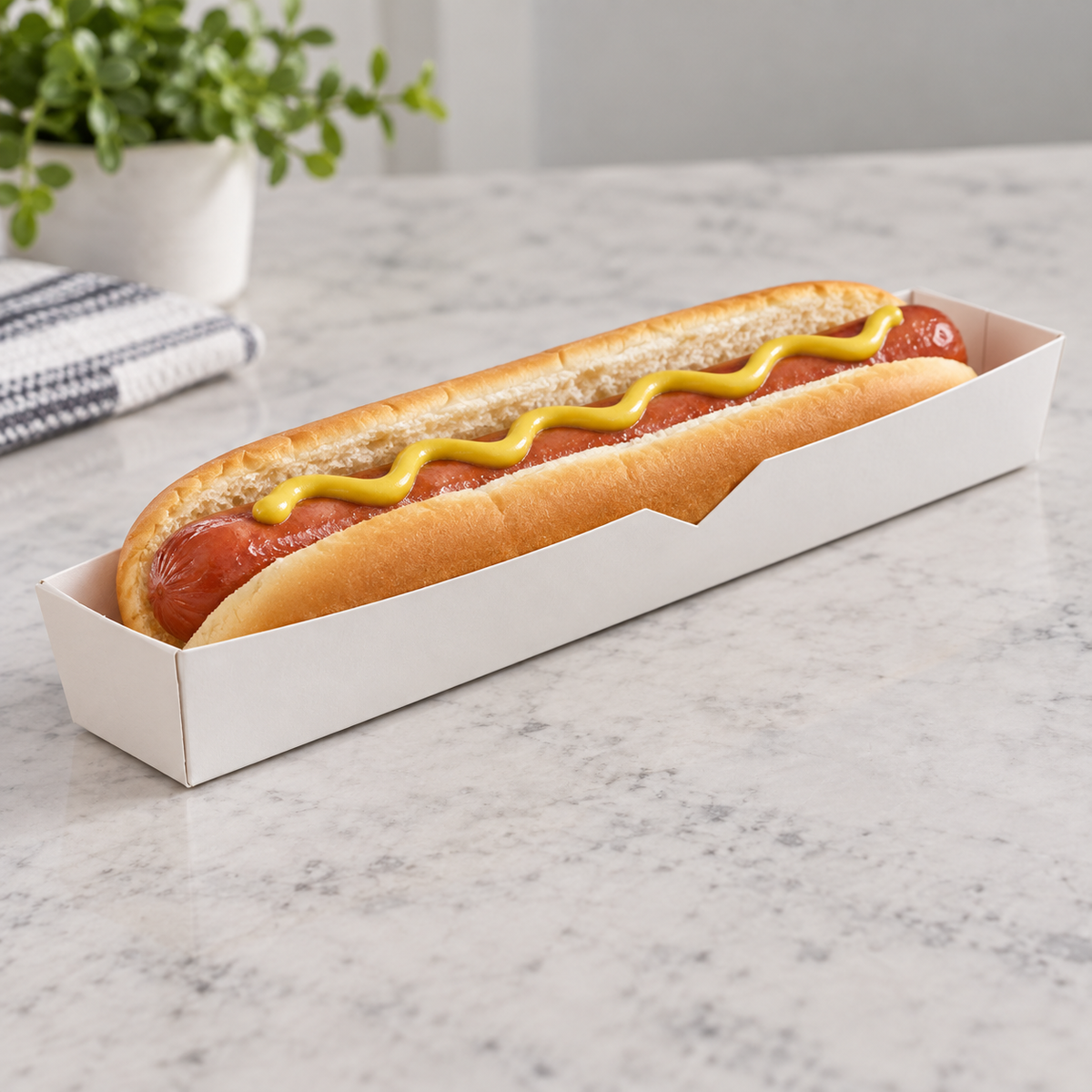Southern Champion Tray 0711 white paper tray serving a hot dog; food not included