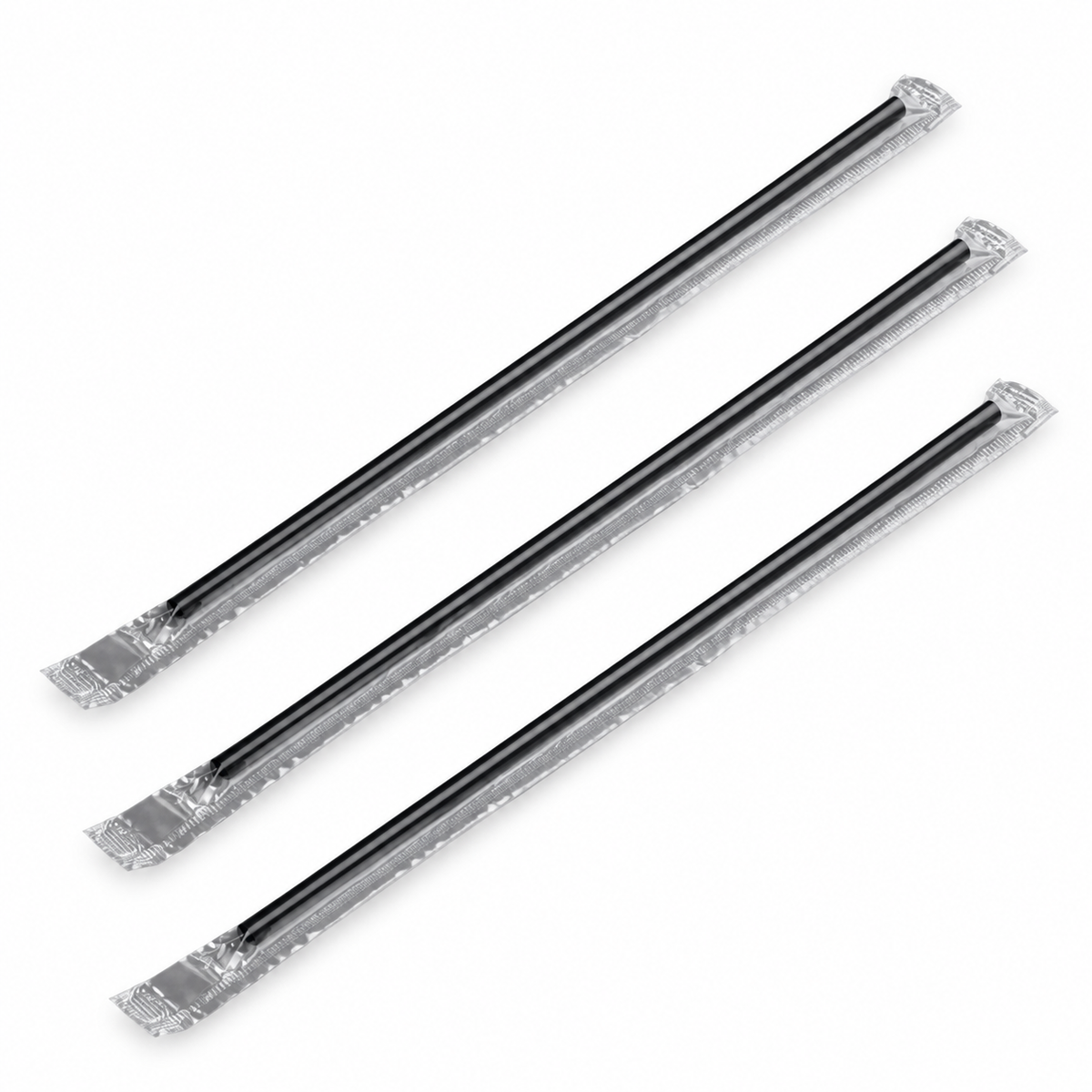 Value Source 480717 long black jumbo straws individually sealed in clear poly wrappers