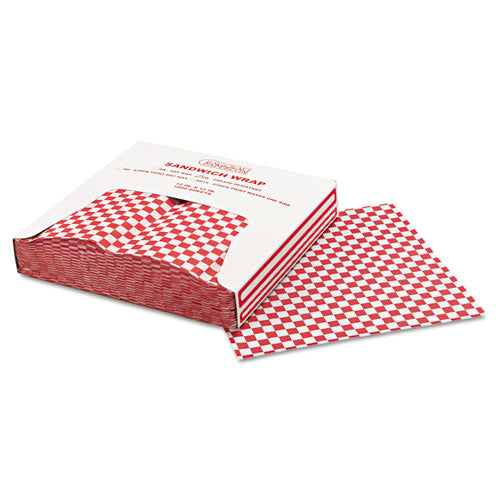 Grease-Resistant Paper Wraps and Liners, 12 x 12, Red Check, 1000/Box, 5 Boxes/Carton