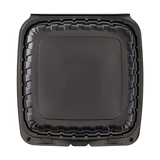 9x9x3 Black Mineral Filled Food Containers, Hinged-Lid, 150/Case