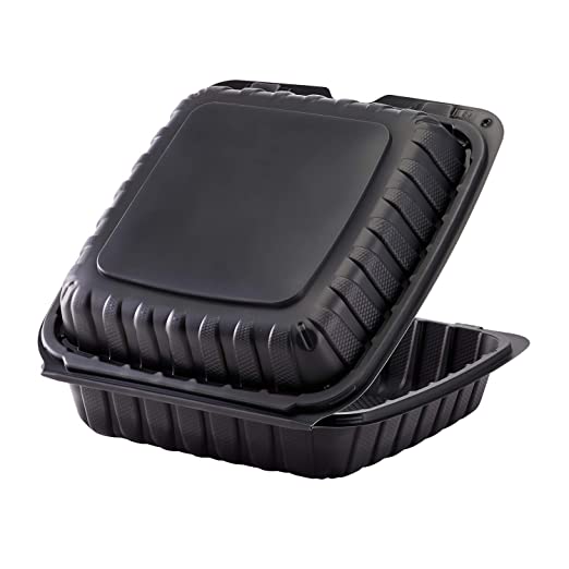 9x9x3 Black Mineral Filled Food Containers, Hinged-Lid, 150/Case