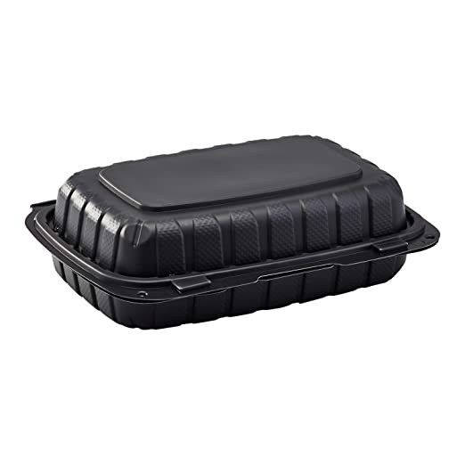 9x6x3 Black Mineral Filled Food Containers, Hinged-Lid, 150/Case