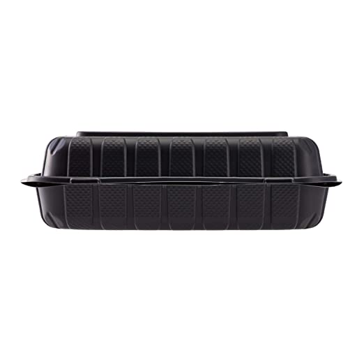 9x6x3 Black Mineral Filled Food Containers, Hinged-Lid, 150/Case