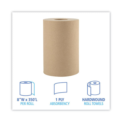 Hardwound Paper Towels, Nonperforated 1-Ply Natural, 350 ft, 12 Rolls/Carton