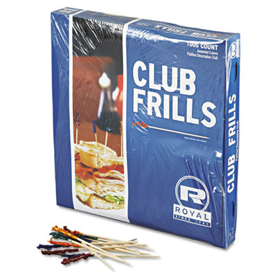 Club Cellophane-Frill Wood Picks 4", Assorted 10,000/Case