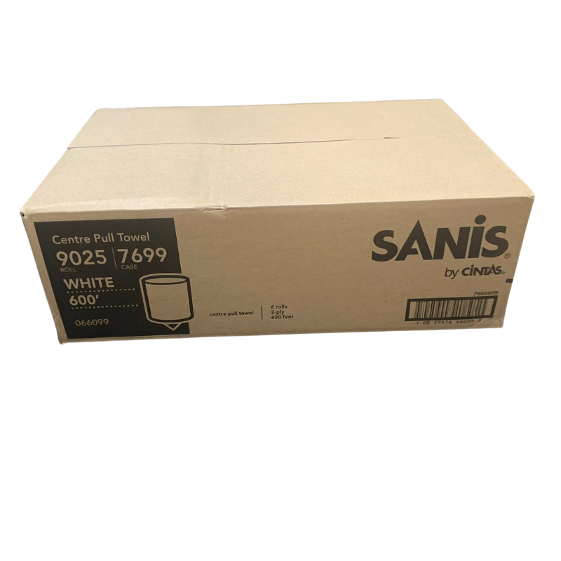 Sanis 2 Ply White Centre Pull Towel 600', 6 Rolls/Case